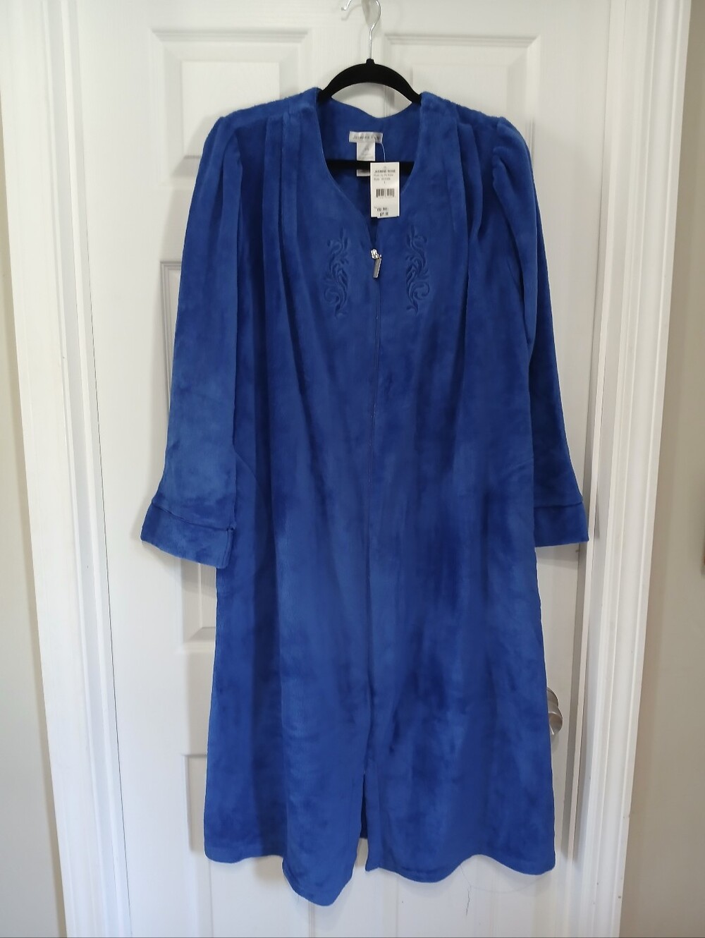 Royal Blue Women's Plush Zip-Front Robe by Jasmine Rose - Size Large - NWT